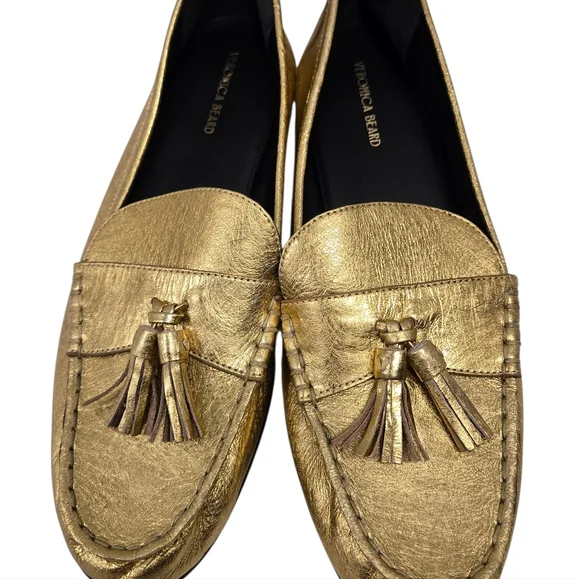 VERONICA BEARD Penny Tassel Loafers Gold Size 10.5 M New
